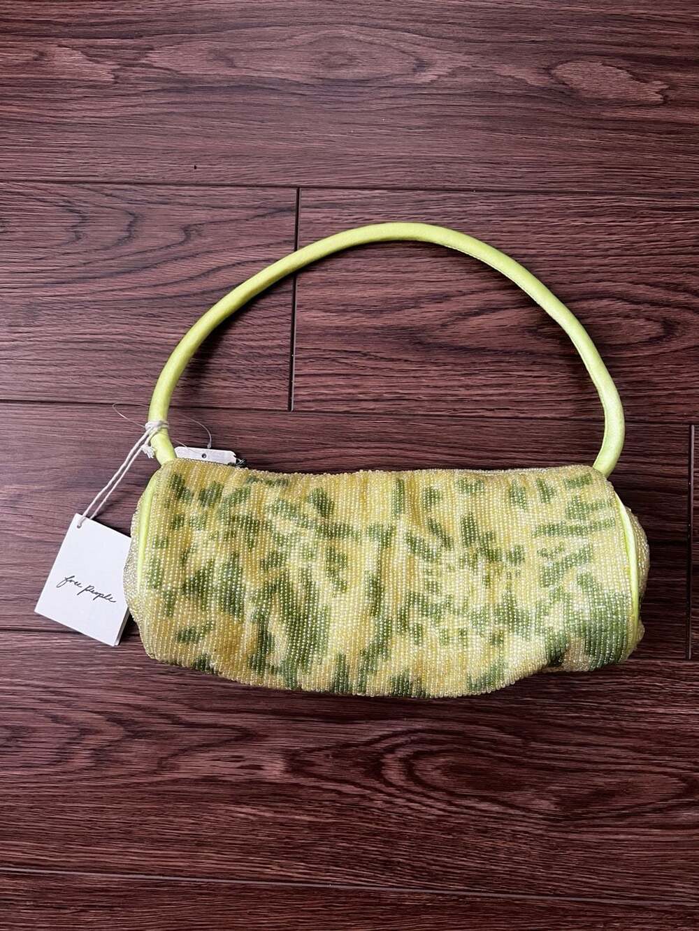 Free People Bailey Beaded Barrel Bag Green Silver